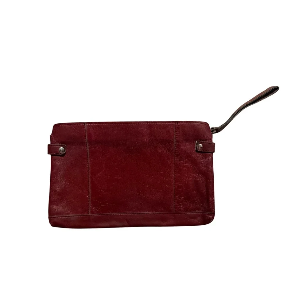 Vintage Burgundy Leather Wristlet Clutch Bag Made in Brazil Buckle Detail Red